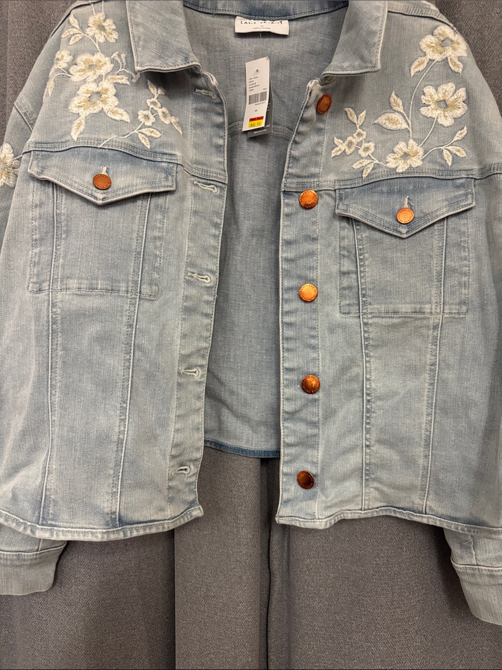 Lane Bryant Light Blue Denim Jacket with White Floral Embroidery - Picture 6 of 15